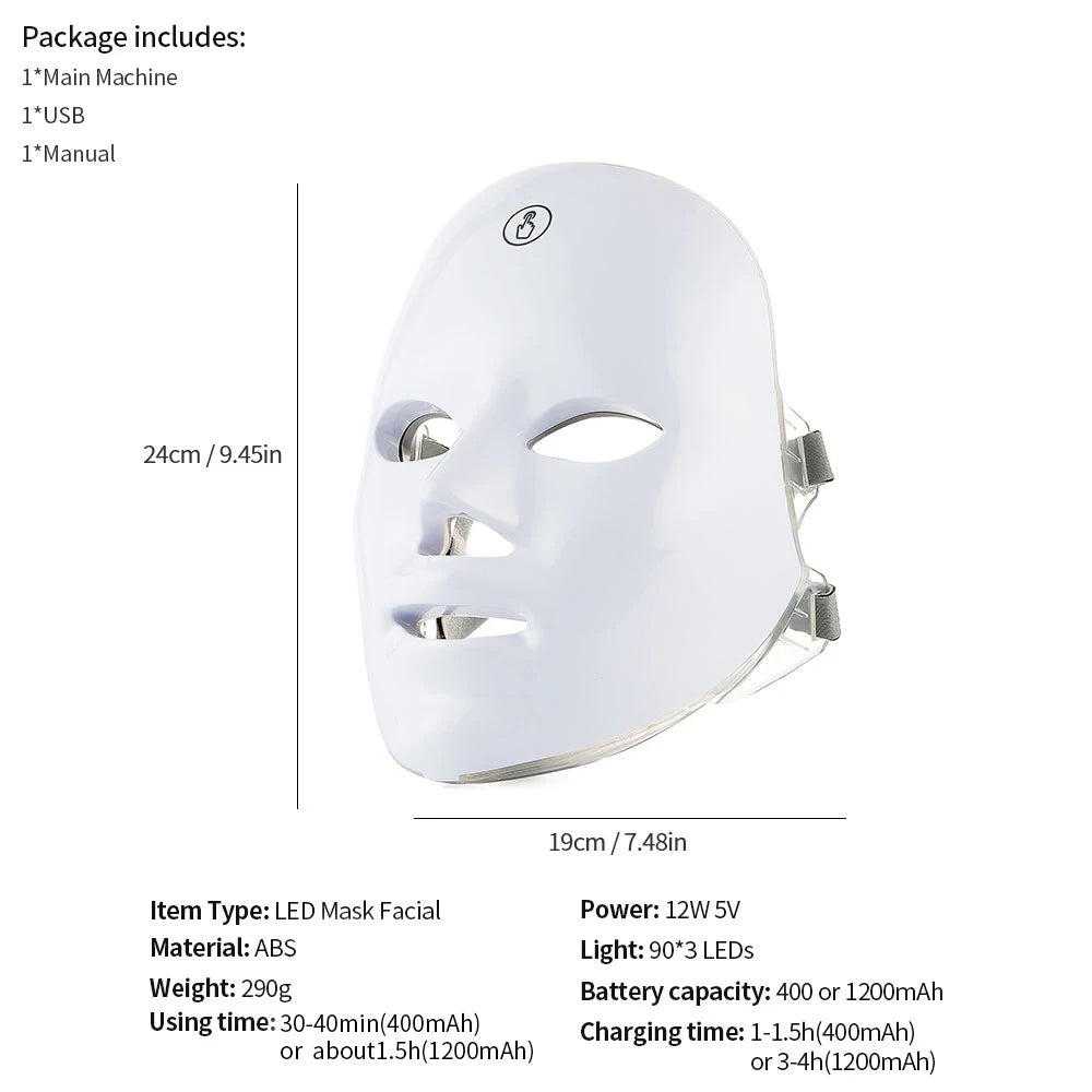 Wireless 7 Colors LED Face Mask Photon Skin Rejuvenation