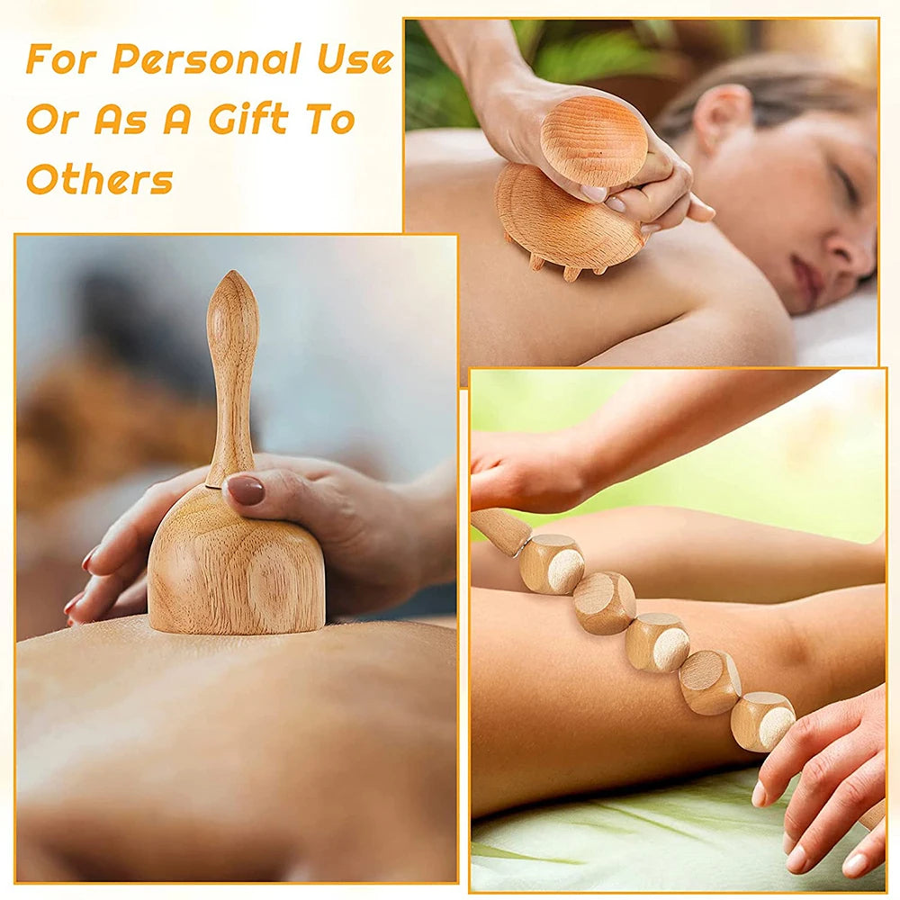 6-in-1 Wooden Massage Tool Set for Relaxation & Body Care