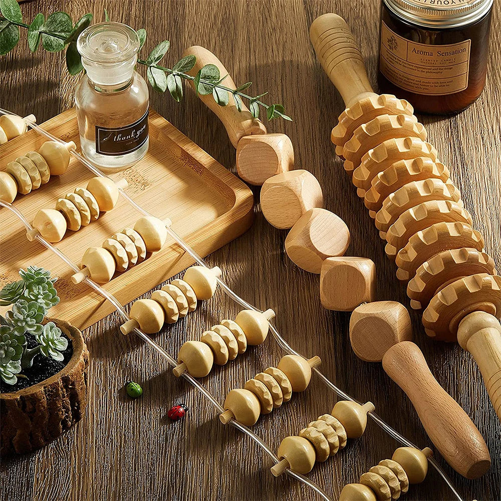 6-in-1 Wooden Massage Tool Set for Relaxation & Body Care