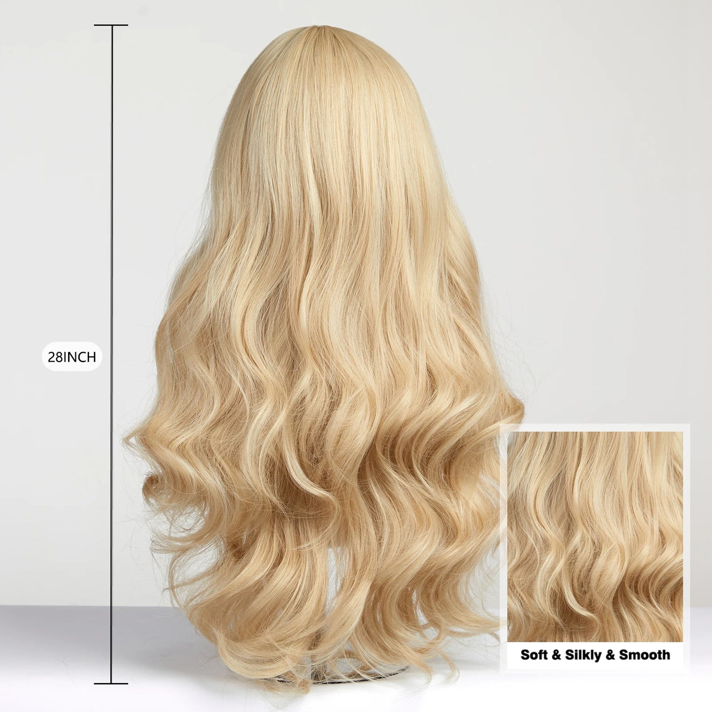 Long Wavy Light Ash Blonde Synthetic Wig with Bangs for Women