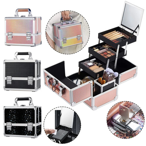 Makeup Box Train Case Large Storage Capacity 3-Tier Trays