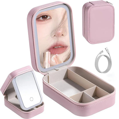 Portable Makeup Organizer with LED Mirror