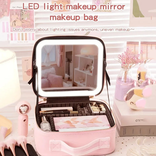 Cosmetic Bag with Light Full Screen Mirror