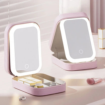 Portable Makeup Organizer with LED Mirror