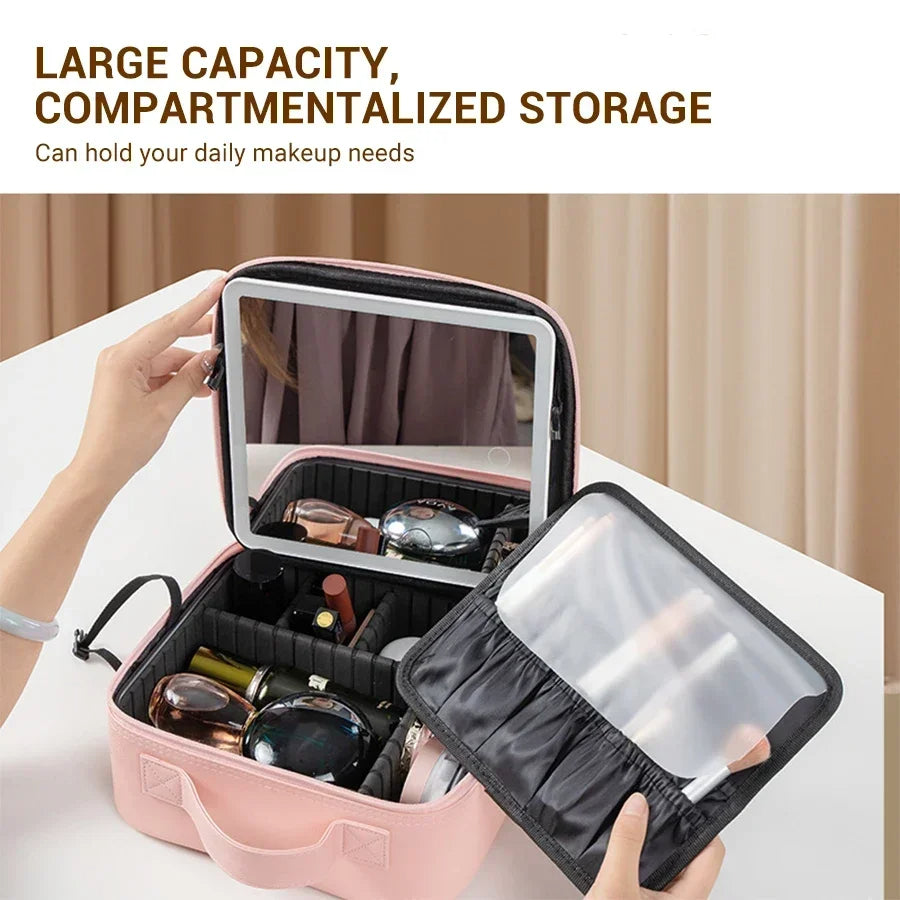 Cosmetic Bag with Light Full Screen Mirror