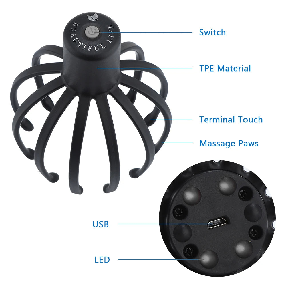 Electric Head Massager - USB Rechargeable with 3 Gears & 12 Claws