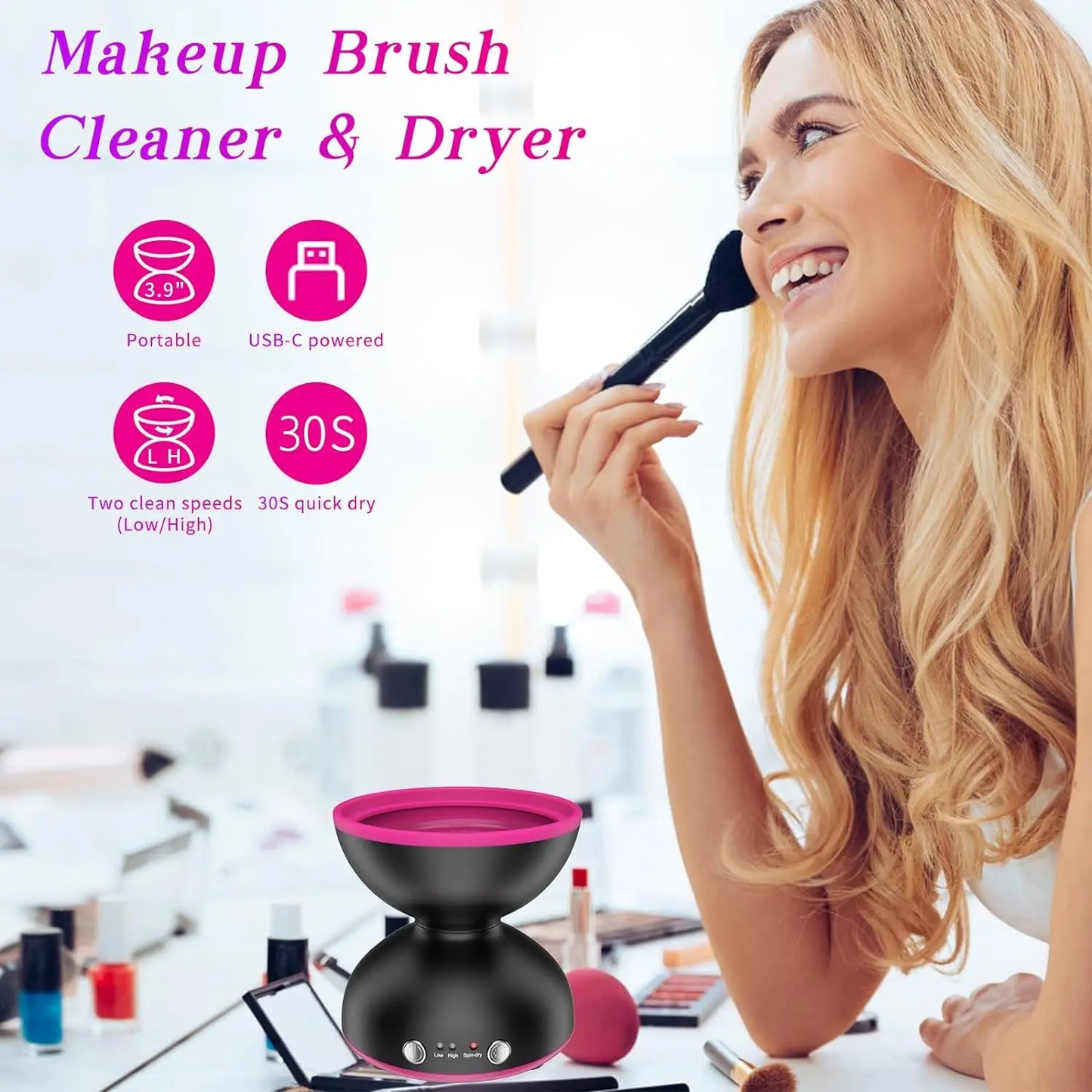 Portable Electric Make Up Brush Cleaner Machine 2 Speed