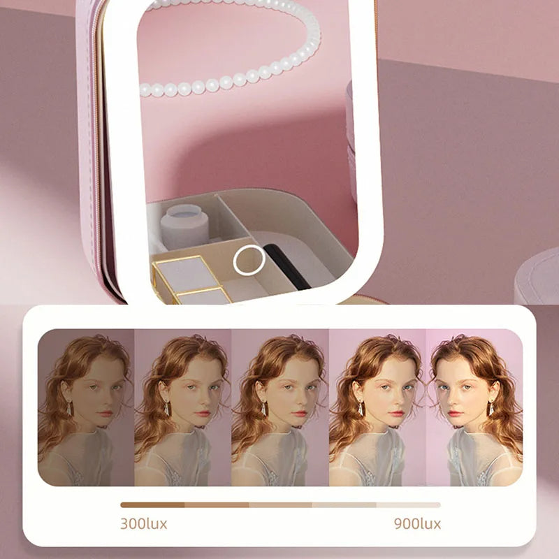 Portable Makeup Organizer with LED Mirror