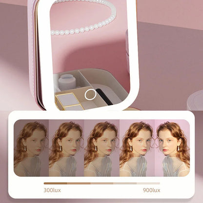 Portable Makeup Organizer with LED Mirror