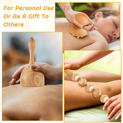 6-in-1 Wooden Massage Tool Set for Relaxation & Body Care