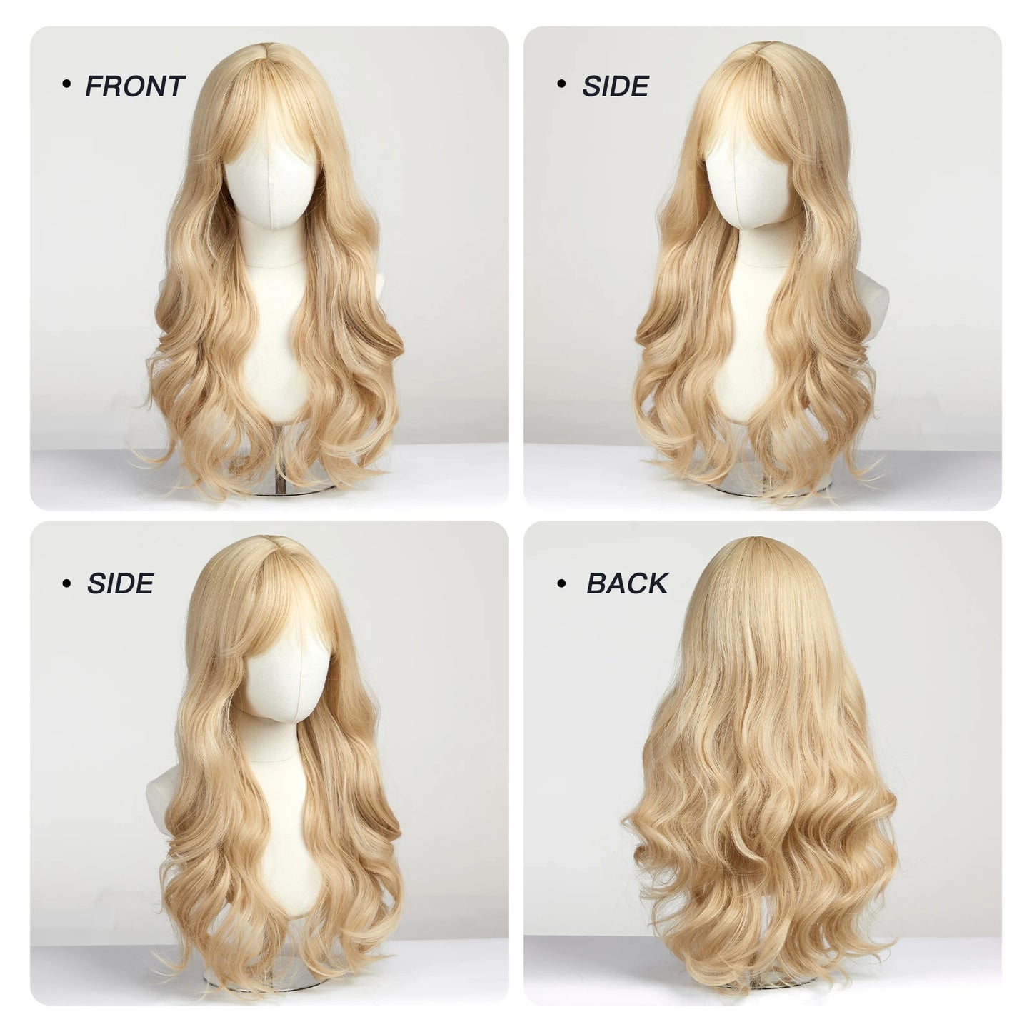 Long Wavy Light Ash Blonde Synthetic Wig with Bangs for Women