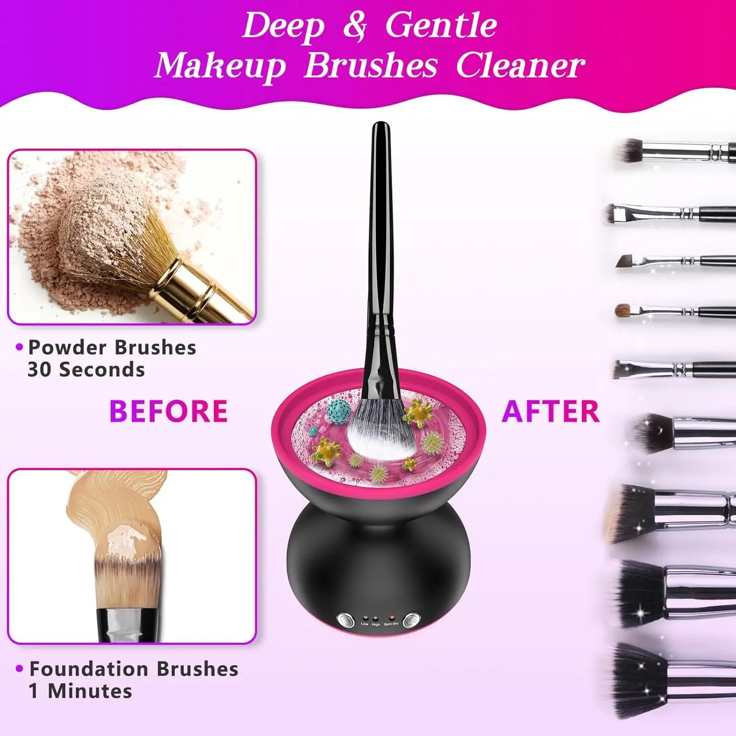 Portable Electric Make Up Brush Cleaner Machine 2 Speed