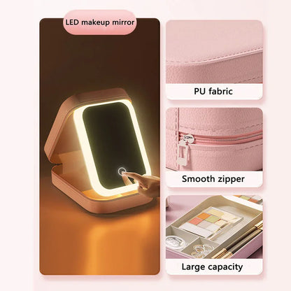 Portable Makeup Organizer with LED Mirror