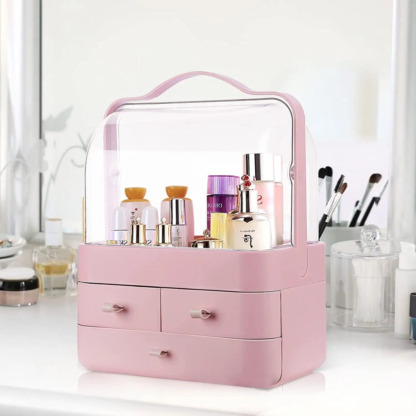 Makeup Organizer - Large Capacity - Dust Free Cover - Portable Handle