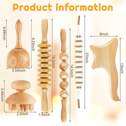 6-in-1 Wooden Massage Tool Set for Relaxation & Body Care