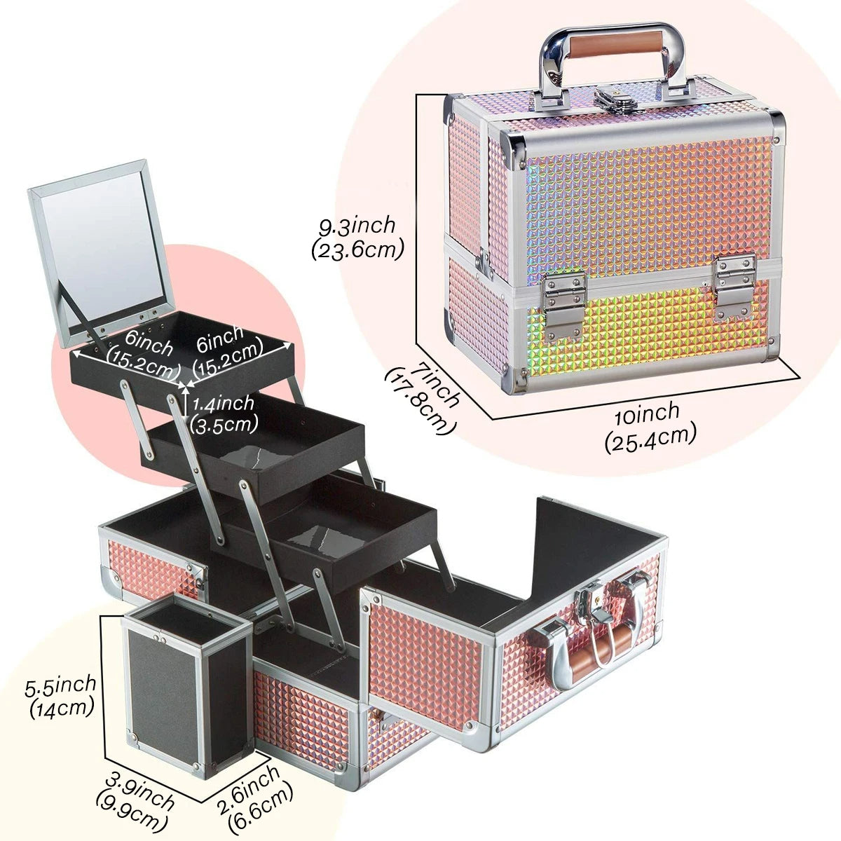 Makeup Box Train Case Large Storage Capacity 3-Tier Trays