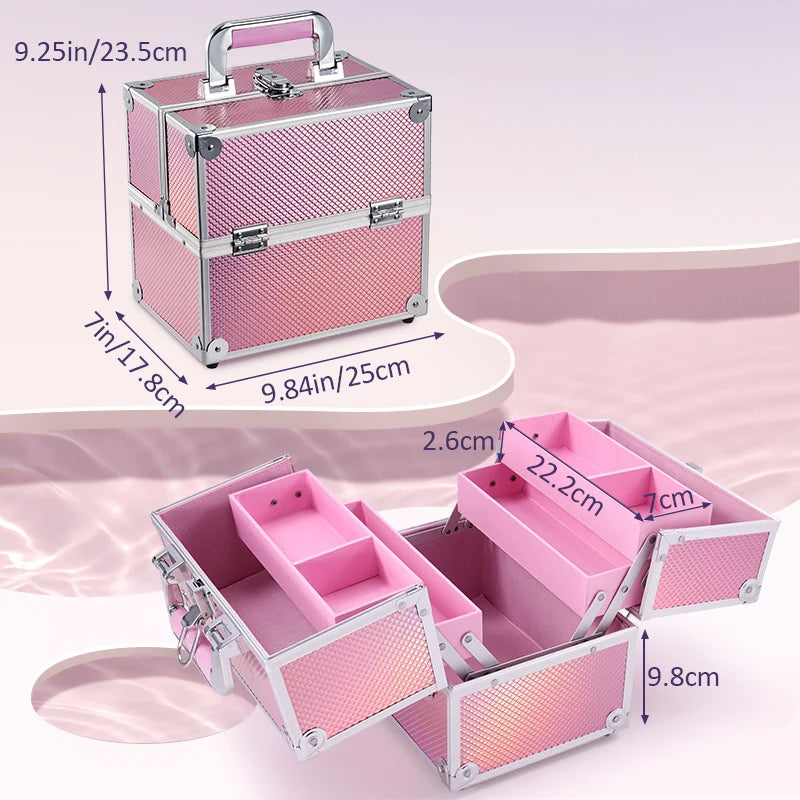 Makeup Train Case Cosmetic Box 4 Tier