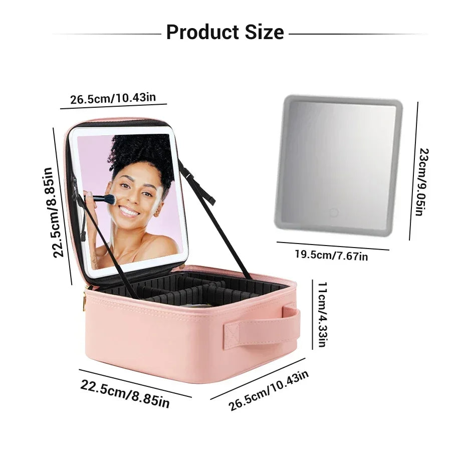 Cosmetic Bag with Light Full Screen Mirror