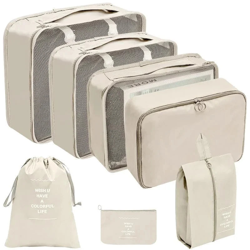 Set Travel Organizer Storage Bags- 7 Pcs - Beige