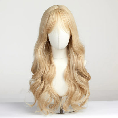 Long Wavy Light Ash Blonde Synthetic Wig with Bangs for Women