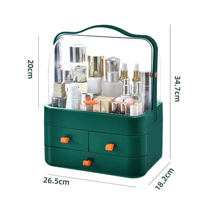 Makeup Organizer - Large Capacity - Dust Free Cover - Portable Handle