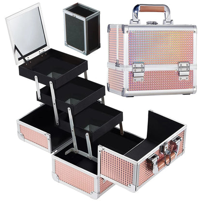 Makeup Box Train Case Large Storage Capacity 3-Tier Trays