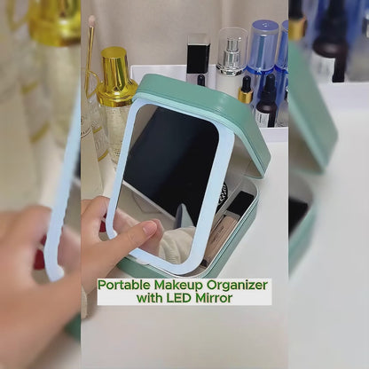 Portable Makeup Organizer with LED Mirror