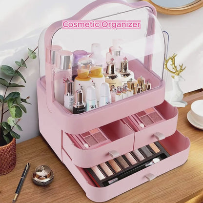 Makeup Organizer - Large Capacity - Dust Free Cover - Portable Handle